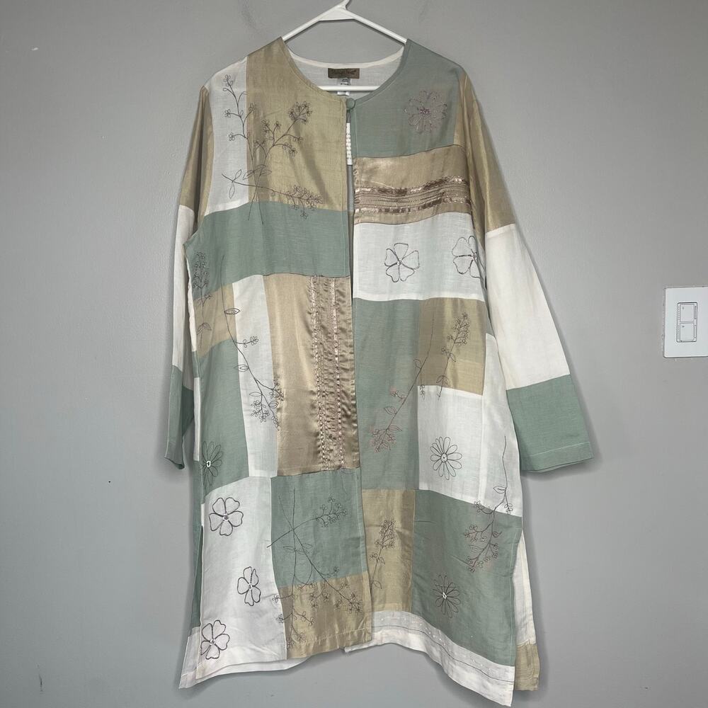 Midnight Velvet Patchwork Kimono Cape Coat Embroidered Silk Linen Boho Top 1X